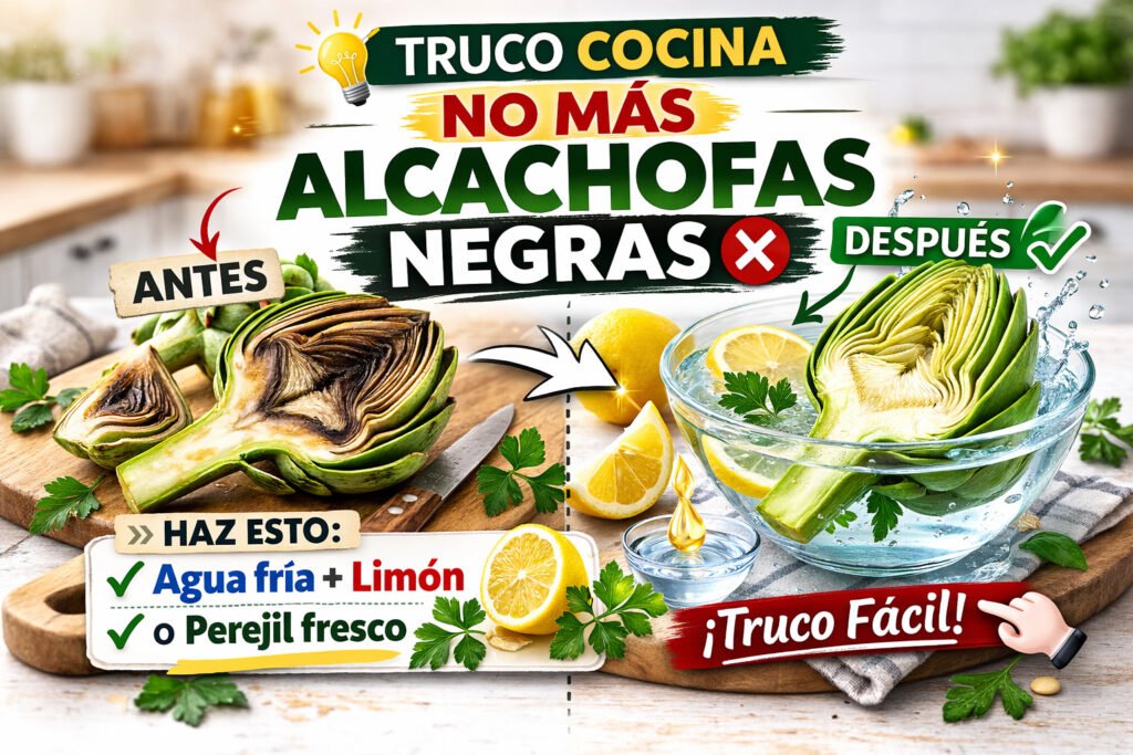 Truco para evitar que las alcachofas se pongan negras usando agua fría y limón